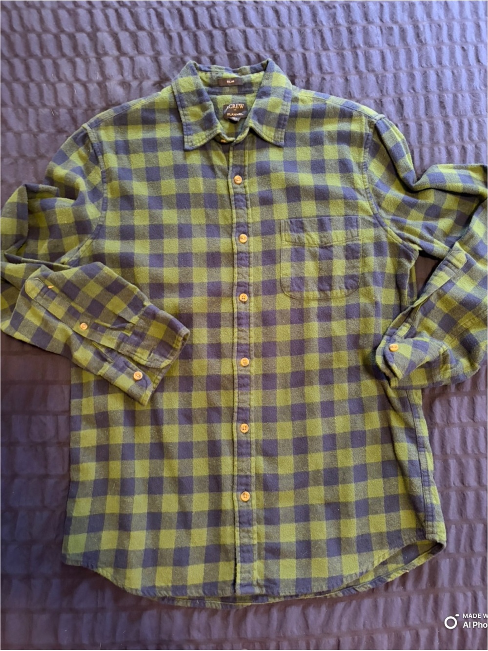 J. Crew Men's Green and Blue Buffalo Check Flannel Shirt